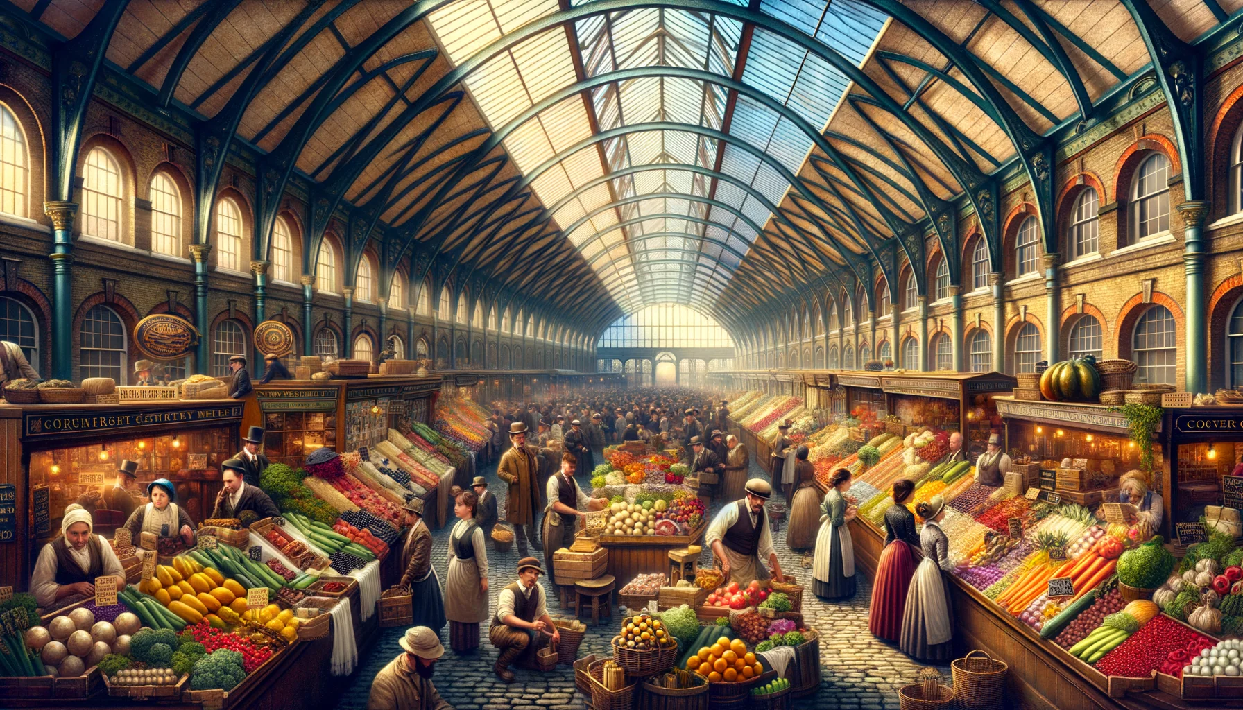 Marché de Covent Garden à Londres reconstruit en 1830, avec verrière en fer forgé