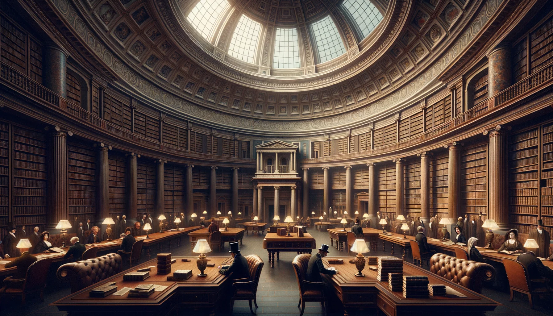 Salle de lecture circulaire du British Museum ouverte en 1857, dôme de 31 mètres
