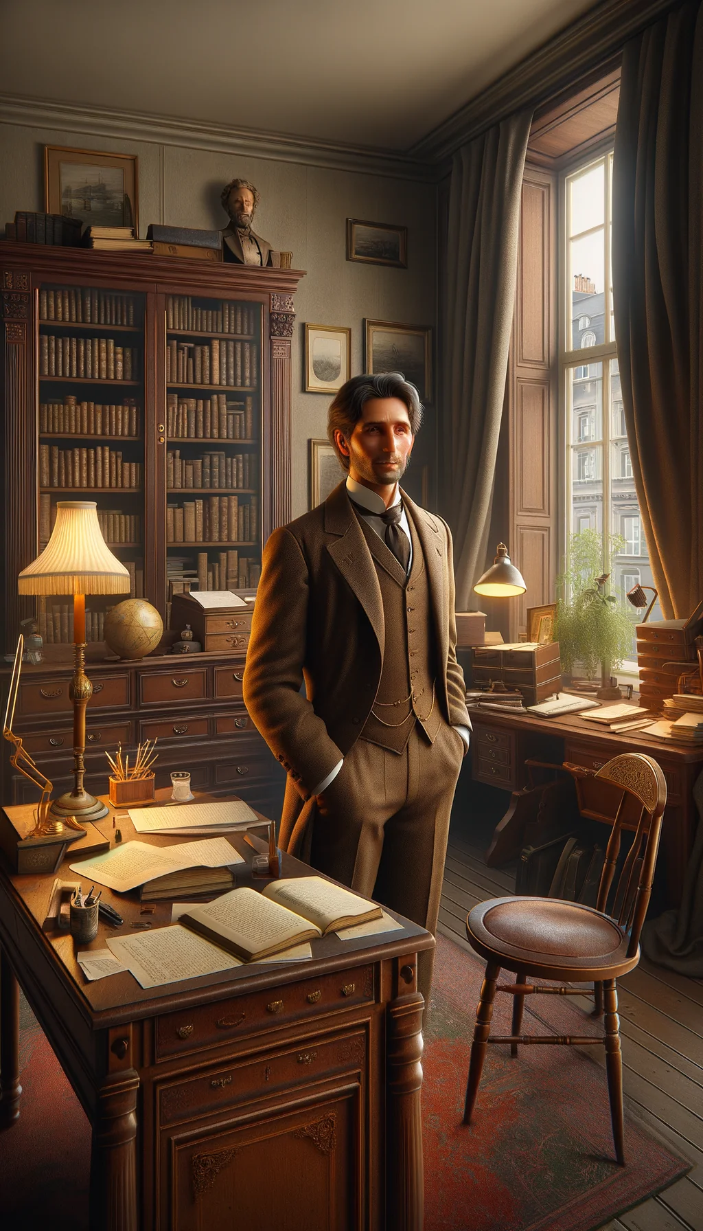 Jules Verne dans son bureau du quartier de la Madeleine à Paris en 1863