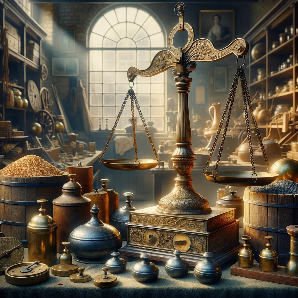 Instruments et unités de mesure au milieu du XIXe siècle : balances romaines, mesures étalon en cuivre et laiton