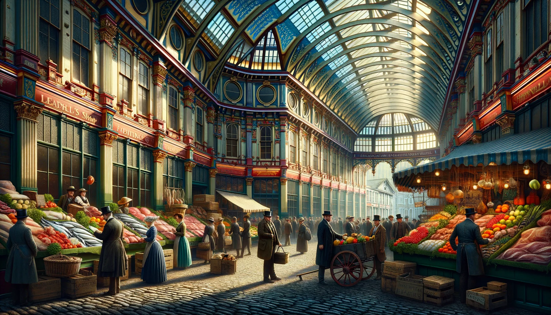 Leadenhall Market à Londres avec sa structure en fer forgé et sa verrière victorienne
