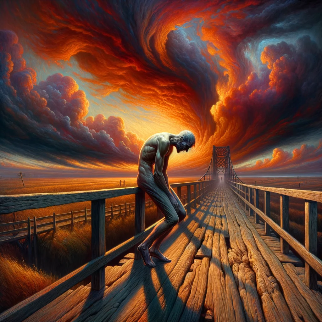 Représentation inspirée du Cri d'Edvard Munch (1893), angoisse existentielle de la fin du XIXe siècle