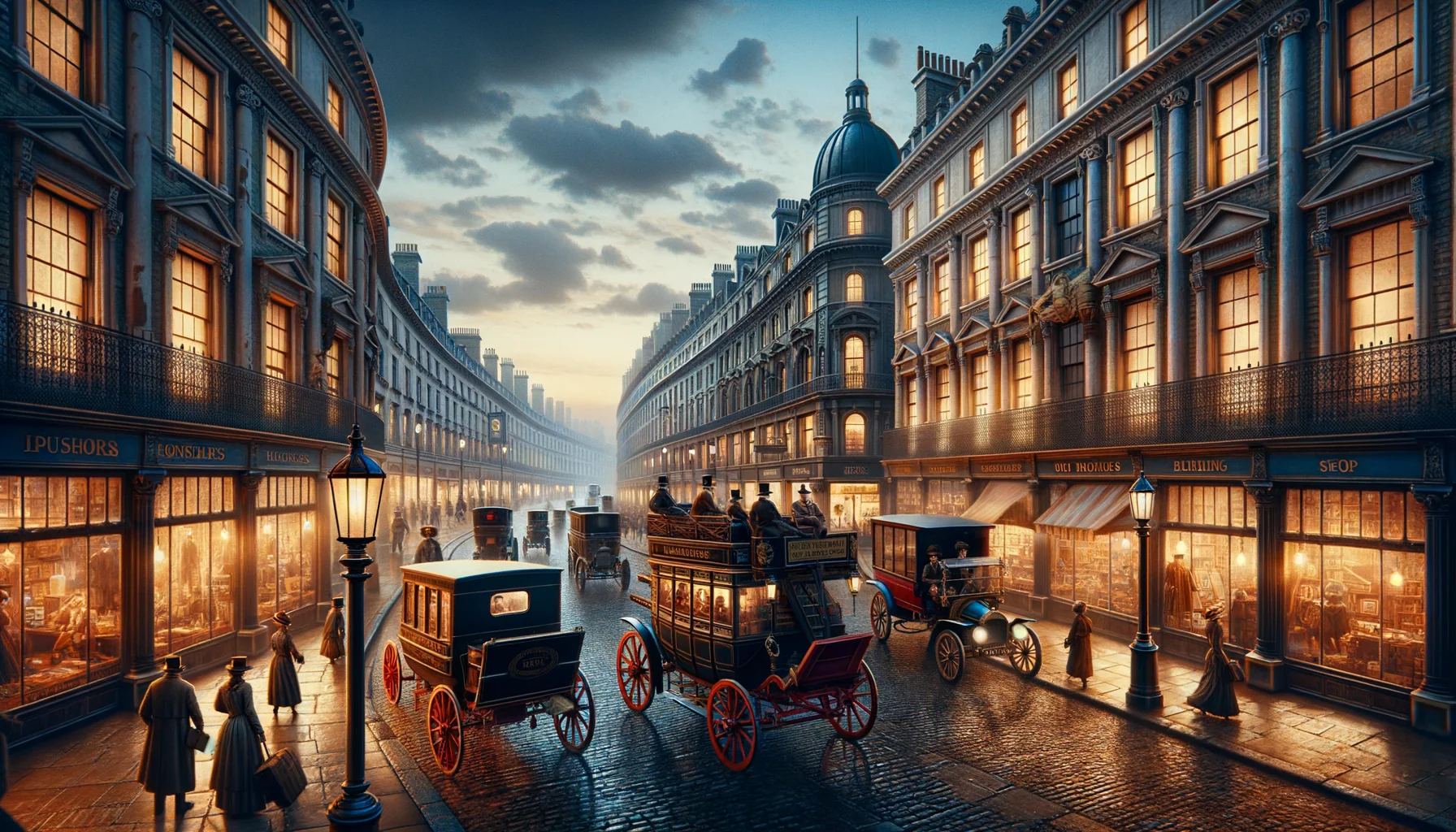 Vue panoramique d'une rue typique d'une ville de l'époque