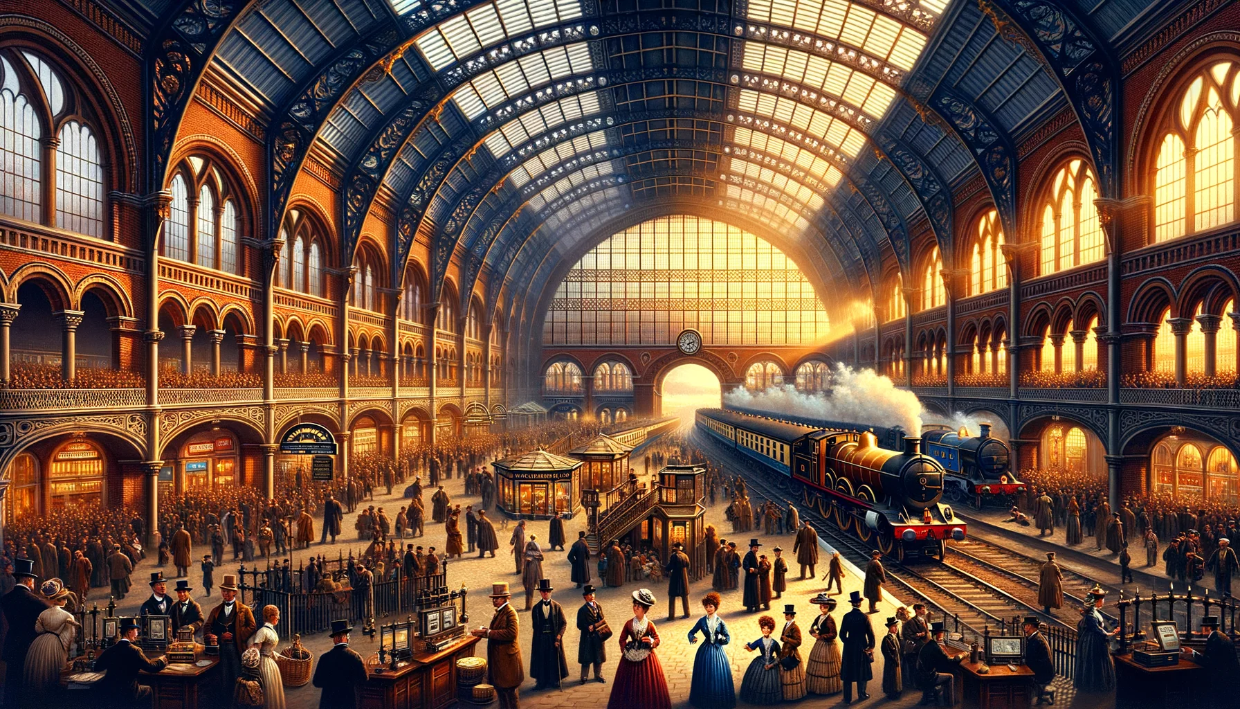 Un port actif ou une grande gare (voyageurs, marchandises, agitation)