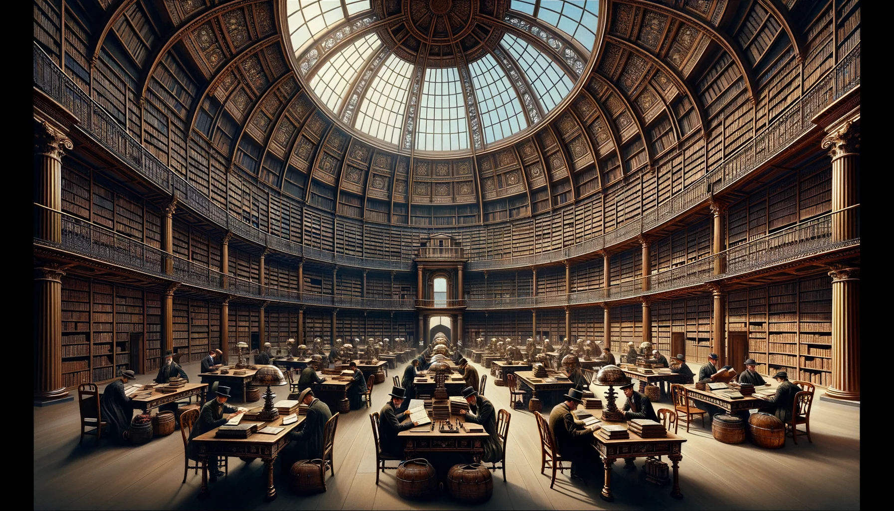 Une image grandiose de l'intérieur d'une bibliothèque d'époque