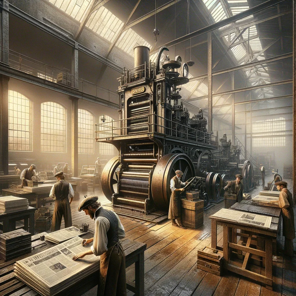 Représentation d'un journal typique de l'époque ou atelier d'imprimerie