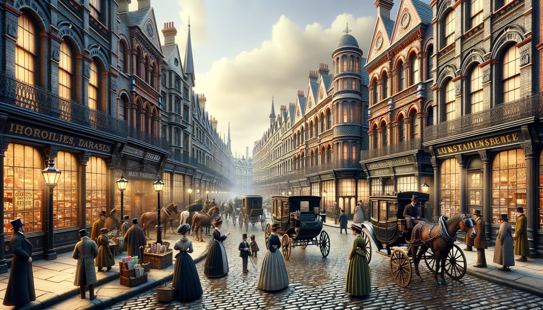 Vue panoramique d'une rue typique d'une ville de l'époque