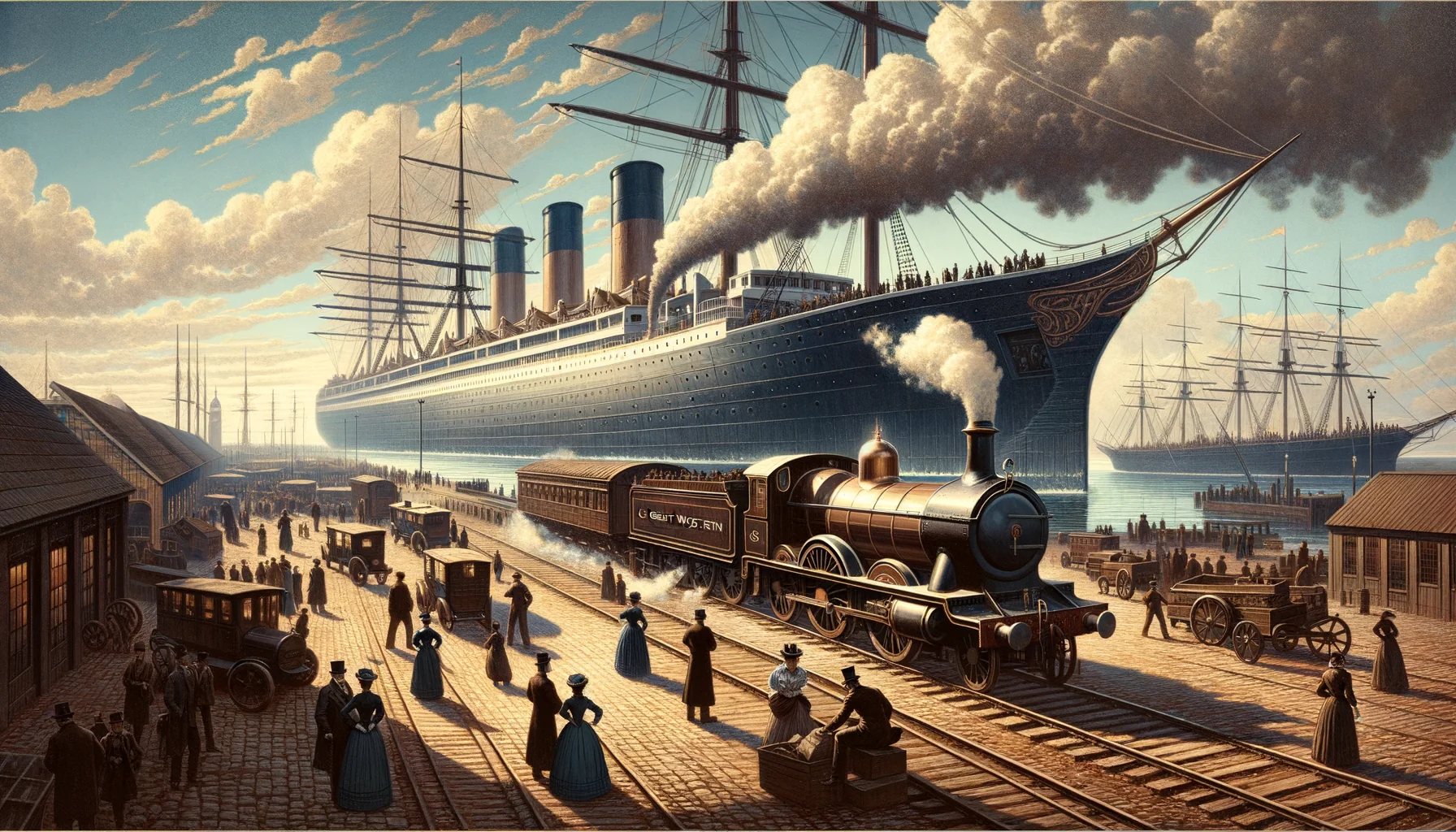 Une image photoréaliste des moyens de locomotion principaux de l'époque