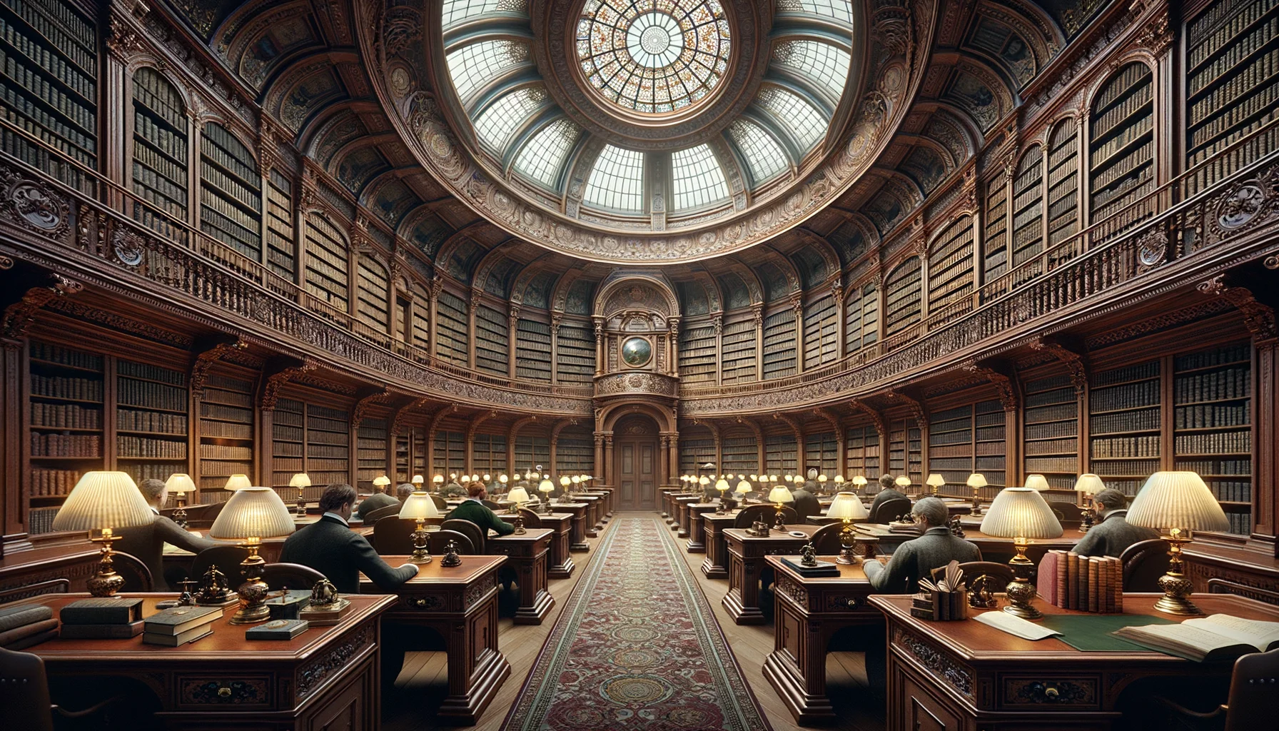Une image grandiose de l'intérieur d'une bibliothèque d'époque