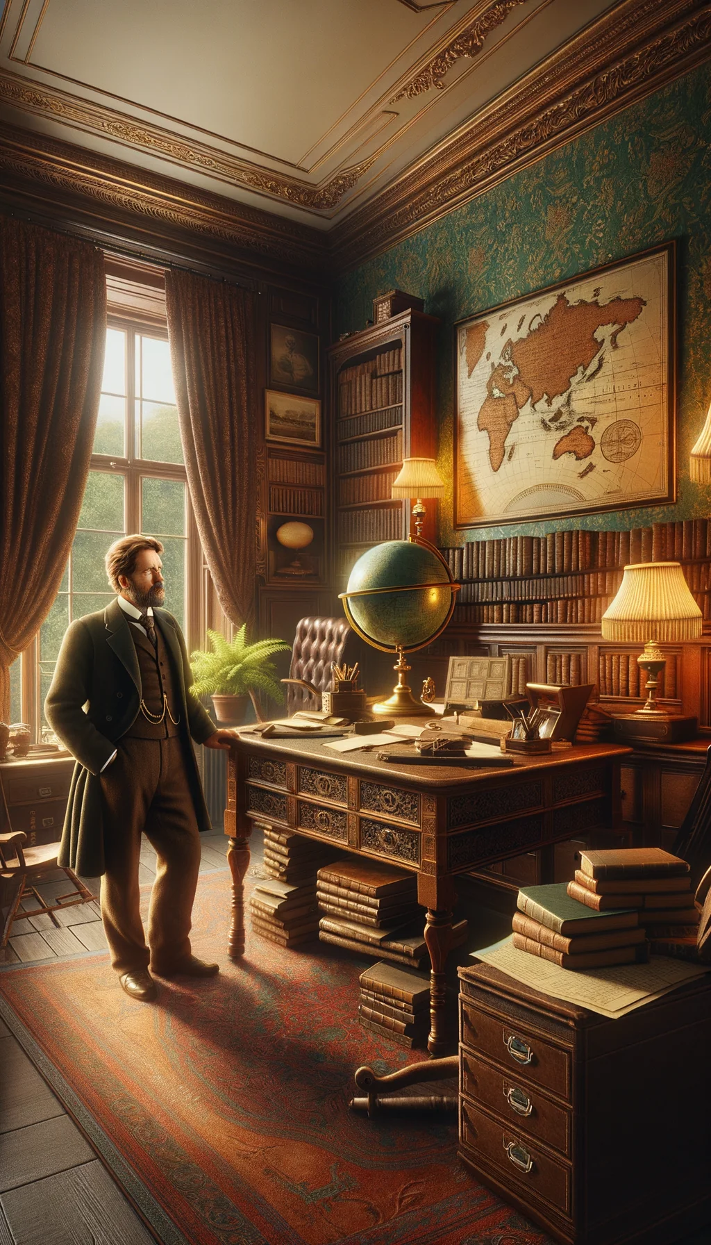 Portrait de l'auteur dans son environnement de travail et de vie à l'époque de l'écriture